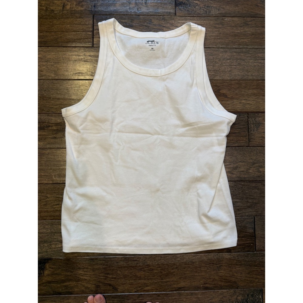 J.Crew Tank Top Womens 2X White Perfect Fit Cotton Sleeveless Round Neck Basic